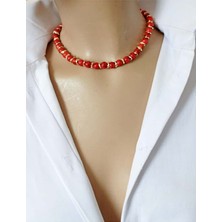 Sinem Şanlı Kırmızı Enerji Sıkma Mercan Taşı Kolye