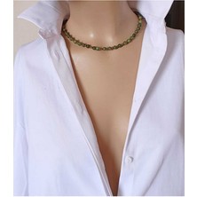 Sinem Şanlı Verda Doğal Yeşim Taşı Bakır Detaylı Uniseks Kolye