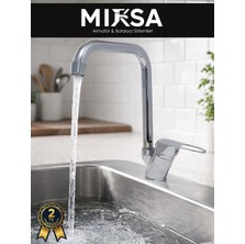 Mixsa Köşe Borulu Mutfak Eviye Bataryası, Musluğu, Çeşmesi Çift Su Girişli