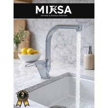 Mixsa Balıksırtı Borulu Mutfak Eviye Bataryası, Musluğu, Çeşmesi Çift Su Girişli