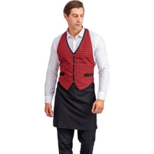 Askılı Yelekli Garson Önlüğü - 401 Kırmızı Kareli