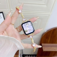 Alstrap Apple Watch 11-10(42MM) 9 8 7(41MM) 4 5 6 SE(40MM) Uyumlu Taşlı Yonca Desenli Metal Kordon