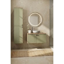 Adn Dizayn Banyo Dolabı Seti-Ahşap Yeşil Mat Lake Boyalı Mdf-Doğal Ahşap-Asma Dolap-Boy Dolabı-Aynalı Üst Dolap-Lavabosuz