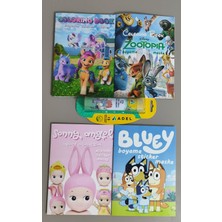 Ada Çanta Kırtasiye 4 Adet Stickerli Boyama Kitabı ve 12 Li Adel Tüp Kuru Boya Kalemi (Ponny/zootopia/sonny Angel/bluey)