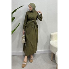 Tesettür Diyarı Belden Bağlamalı Tesettür Elbise-Haki