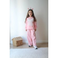 bebexy Beyaz Fiyonk Detaylı Eşofman Takımı Toz Pembe