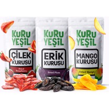 Kuru Yeşil - Kuru Çilek - Kuru Mango -  Kuru Erik - Mürdüm Eriği - Mango Kurusu - Meyve Kurusu  - 3 x 50 Gr