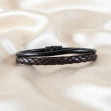 Uretti - Ali 7128 0721 El Yapımı Sütlü Kahve Renk Suni Deri Tüp Örgü Bileklik