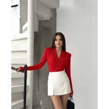 Salome Butik Drapeli Ince Taşlı Cıtcıtlı Bodysuit