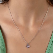 Else Silver 925 Ayar Gümüş Mor Taşlı Dört Yapraklı Yonca Kolye