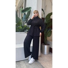 ViolettaXL Kadın Büyük Beden Bel Bağlamalı Salaş Kesim Likralı Kristal Iki Iplik Takım