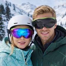 Badem10 Bellasimo Değiştirilebilir Camlı Buğulanmaz 1 Adet Aynalı Gökkuşağı 1 Adet Şeffaf Füme Kayak Gözlüğü