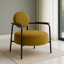 Azra Mobilya Venüs Metal Ayaklı Modern Berjer Koltuk - Soft Kumaşlı, Renk Seçenekli, 60X60 cm Sarı