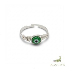 Uçan Geyik Yeşil Nazar Boncuğu Yüzük - Korunma, Huzur ve Şans Taşı - Kadın Takı