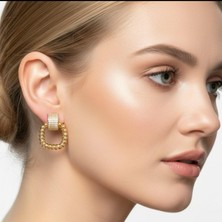 Luyiaccessory Kare Formlu Burgulu Gold Küpe