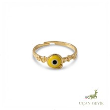 Uçan Geyik Sarı Nazar Boncuğu Yüzük - Korunma, Huzur ve Şans Taşı - Kadın Takı