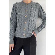 Gülseli Kadın Gold Düğme Detaylı Triko Hırka P-00020317