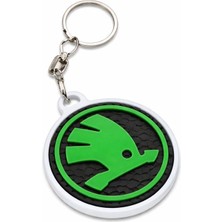 Skoda Logolu Özel Tasarım Araç Anahtarlığı | Siyah – Yeşil Yuvarlak Anahtarlık | Renk Seçenekli Hediyelik