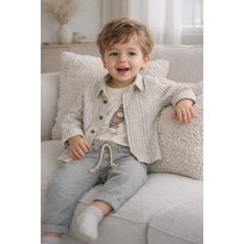 Baby Hola Roket Baskılı Müslin Kumaş  Bebek Erkek Üçlü Takım Set Babyhola 2225