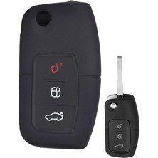 Otohousse Ford Fiesta Focus Mondeo B-Max C-Max Sustalı Anahtar Uyumlu Silikon Oto Anahtar Kumanda Kabı Kılıf Siyah