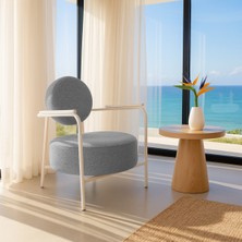 Azra Mobilya Venüs Modern Berjer | Soft Kumaş | Beyaz Metal Ayaklı Koltuk | Ev & Ofis | Gri