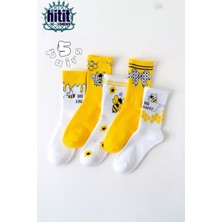 Hitit Socks Kadın 5 Çift Premium Kalite Arı ve Çiçek Desenli Uzun Soket Çorap