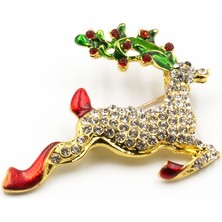 Sose Moda Zirkon Taşlı Geyik Broş Gold – 5 Cm, Şık Aksesuar Modeli