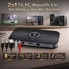 Coofbe 2in1 Tv, Pc, Hoparlör Için Ses Iletme ve Ses Alıcı Receiver Transmitter Adaptör, Bataryalı