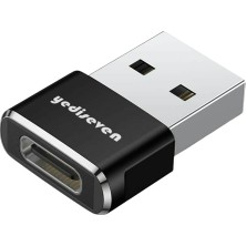 Yediseven USB A To Type C Yeni Nesil Şarj Kablosu Başlık Çevirici Dönüştürücü Adaptör Otg Siyah