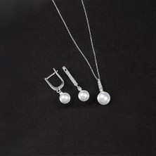 Else Silver 925 Ayar Gümüş Zirkon Taşlı Küre Inci Set - Rodyum Kaplama