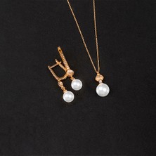 Else Silver 925 Ayar Gümüş Istiridye Küre Inci Set - Rose Kaplama