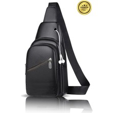 Av A Dos Unisex Deri Çapraz Askılı Çanta Göğüs Çantası Tek Kol Omuz Çanta Kulaklık Çıkışlı Bodybag Günlük