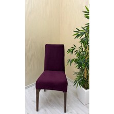 Italyan Süet Kumaş Lastikli Kaymaz Esnek Sandalye Koruyucu Örtü - Mürdüm - Bir Adet