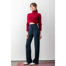 Olizza Kadın Düğmeli Modal Yüksek Bel Pantolon | Rahat Kesim, Likralı, Toparlayıcı, Günlük & Ofis