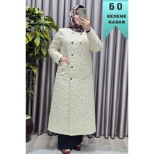 Elmas Tesettür Kadın Giyim Büyük Beden Kapitone Metal Düğmeli Kruvaze Kap