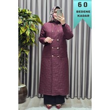 Elmas Tesettür Kadın Giyim Büyük Beden Kapitone Metal Düğmeli Kruvaze Kap