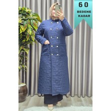 Elmas Tesettür Kadın Giyim Büyük Beden Kapitone Metal Düğmeli Kruvaze Kap