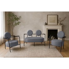 Azra Mobilya Venüs Koltuk Takımı Siyah Iskelet – Modern Koltuk Seti | Ofis ve Ev Kullanımı | Soft Kumaş Açık Gri