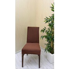 Italyan Süet Kumaş Lastikli Kaymaz Esnek Sandalye Koruyucu Örtü - Kahverengi - Beş Adet