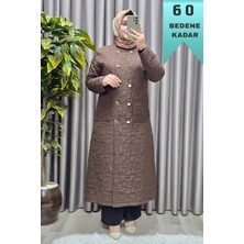 Elmas Tesettür Kadın Giyim Büyük Beden Kapitone Metal Düğmeli Kruvaze Kap