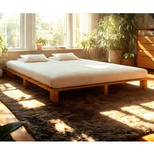 Pinoxi 200CM x 200CM Masif Ahşap Platform Çift Kişilik Karyola Ceviz Renk 200X200 cm