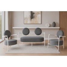 Azra Mobilya Venüs Koltuk Takımı Beyaz – Modern Koltuk Seti | Ofis ve Ev Kullanımı | Soft Kumaş Açık Gri