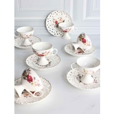 Rossev Türk Kahve Fincanı Golden Flowers 6 Kişilik 12 Parça