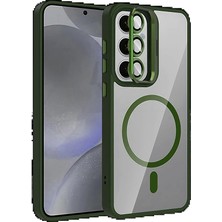 Samsung Galaxy S25 Remim Lensli Magsafe Standlı Kapak - Koyu YEŞIL-(5796) - EMTHBA2466-2059