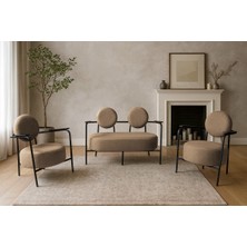 Azra Mobilya Venüs Koltuk Takımı Siyah Iskelet – Modern Koltuk Seti | Ofis ve Ev Kullanımı Soft Kumaş Açık Kahve