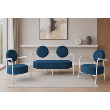 Azra Mobilya Venüs Koltuk Takımı Beyaz – Modern Koltuk Seti | Ofis ve Ev Kullanımı | Soft Kumaş Mavi