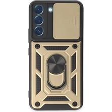 SHN Samsung Galaxy S23 Fe Kılıf Pars Lens Yüzüklü Silikon - GOLD-(5796) - TJAILD1269-1053