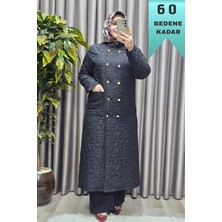 Elmas Tesettür Kadın Giyim Büyük Beden Kapitone Metal Düğmeli Kruvaze Kap