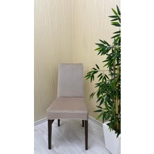 Italyan Süet Kumaş Lastikli Kaymaz Esnek Sandalye Koruyucu Örtü - Vizon - Altı Adet