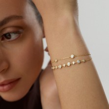 Aja Dalmira Bezel Çok Taşlı Çift Zincir Altın Bileklik